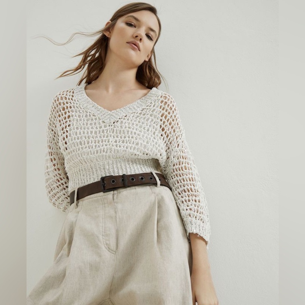 Brunello Cucinelli V neck Sequined knit Crop Top